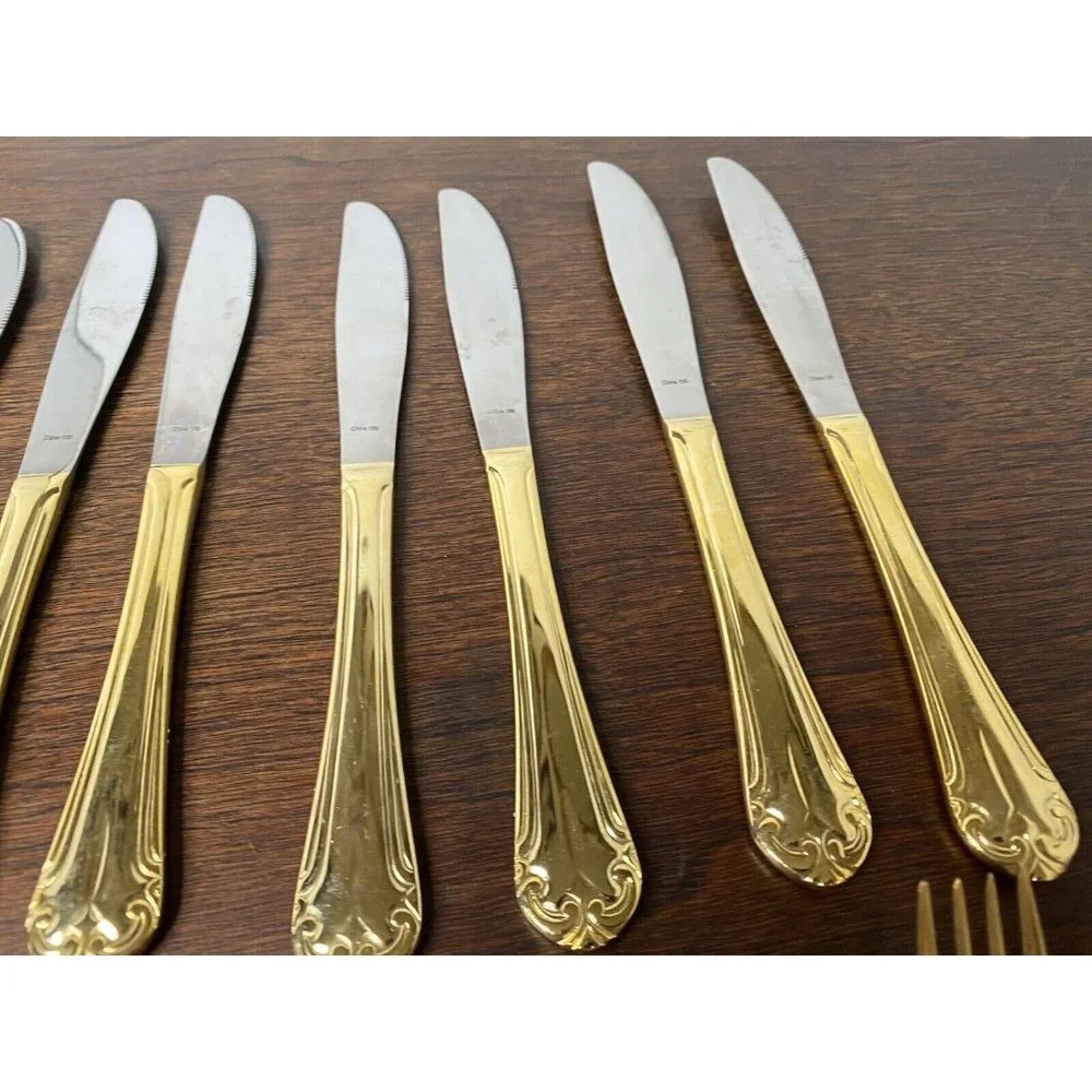Hamptons Silversmiths 199 Gold‎ Tone Flatware Lot Of 40 Spoons Forks Knives